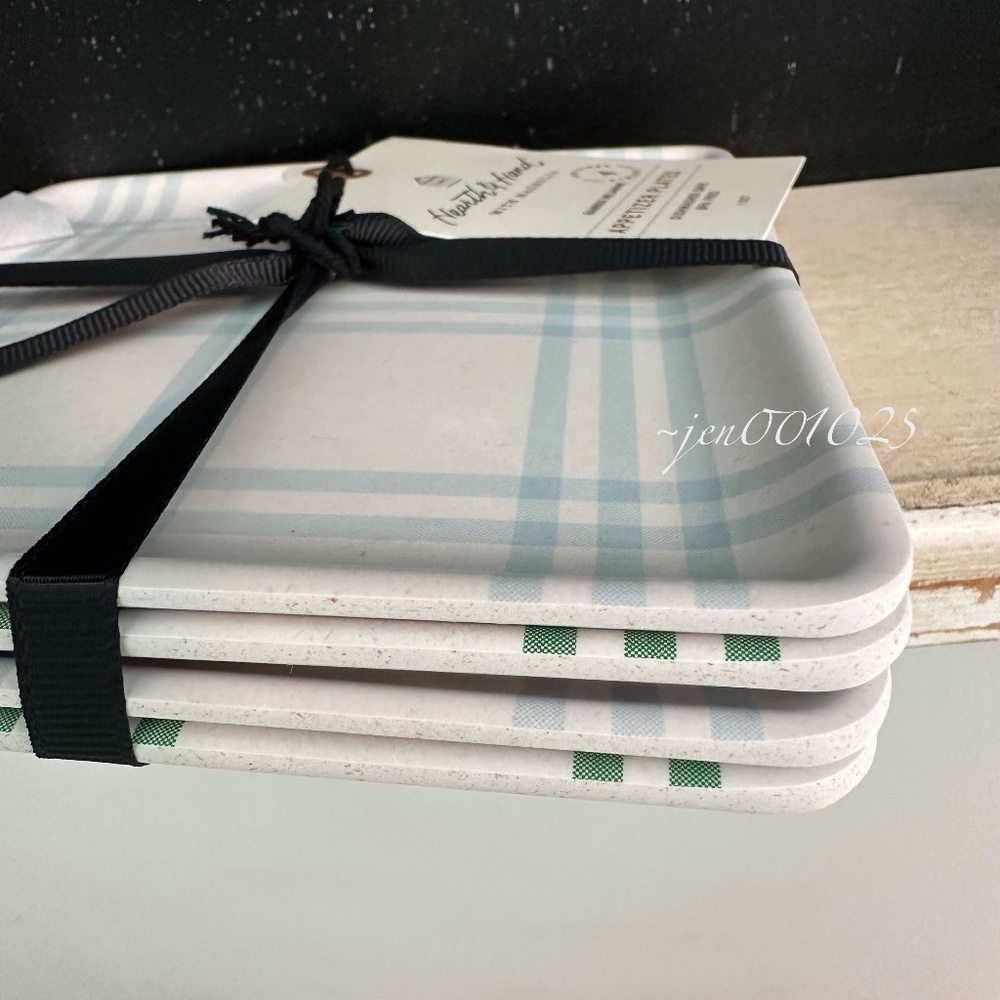 Hearth & Hand Magnolia Tri-Stripe Plaid Square Melamine Appetizer Plates 4ct - Picture 7 of 8